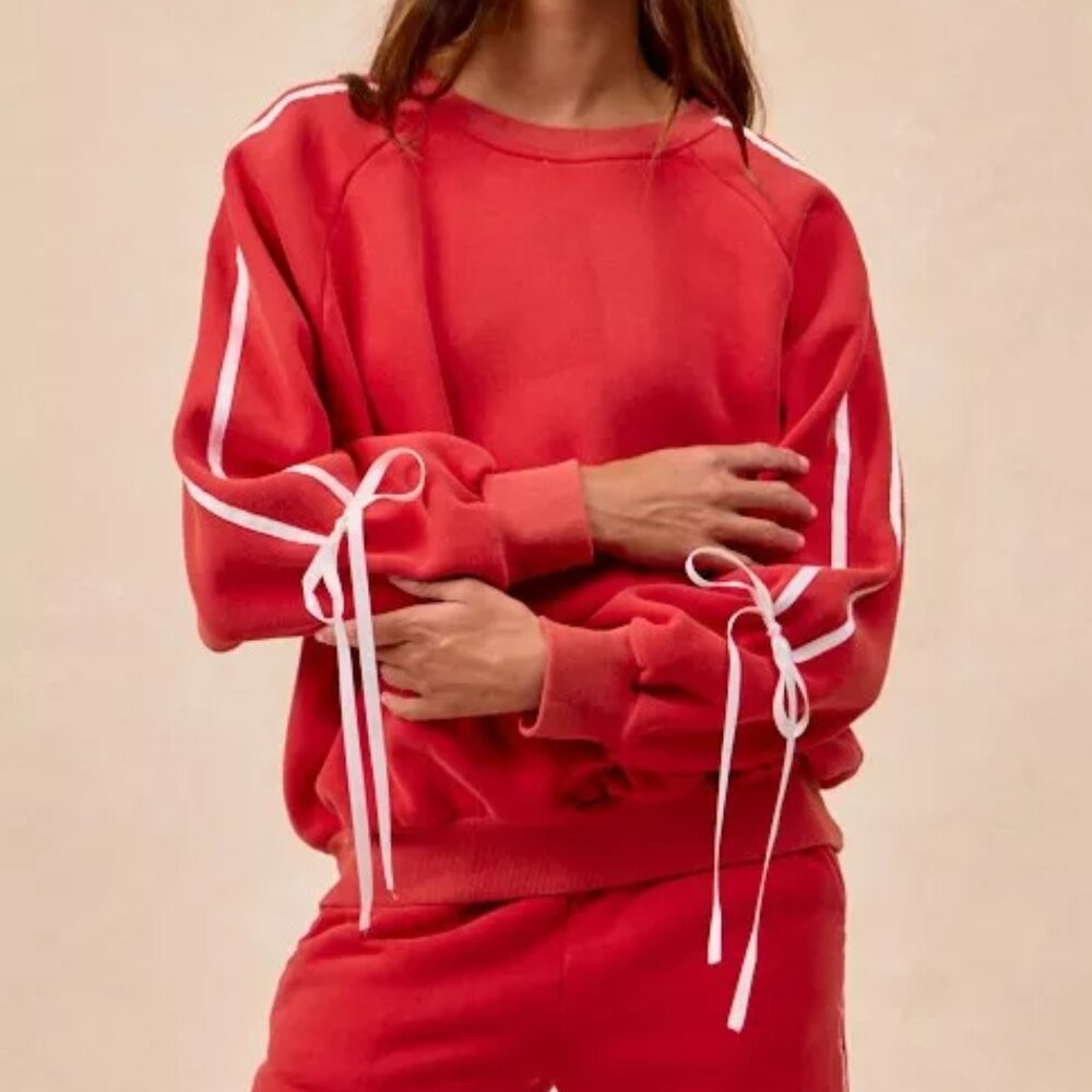 BiBi Side Lined Bow Details Fleece Sweatshirt
